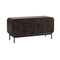 Modern Wooden TV Stand with Ribbed Design and Sleek Metal Legs